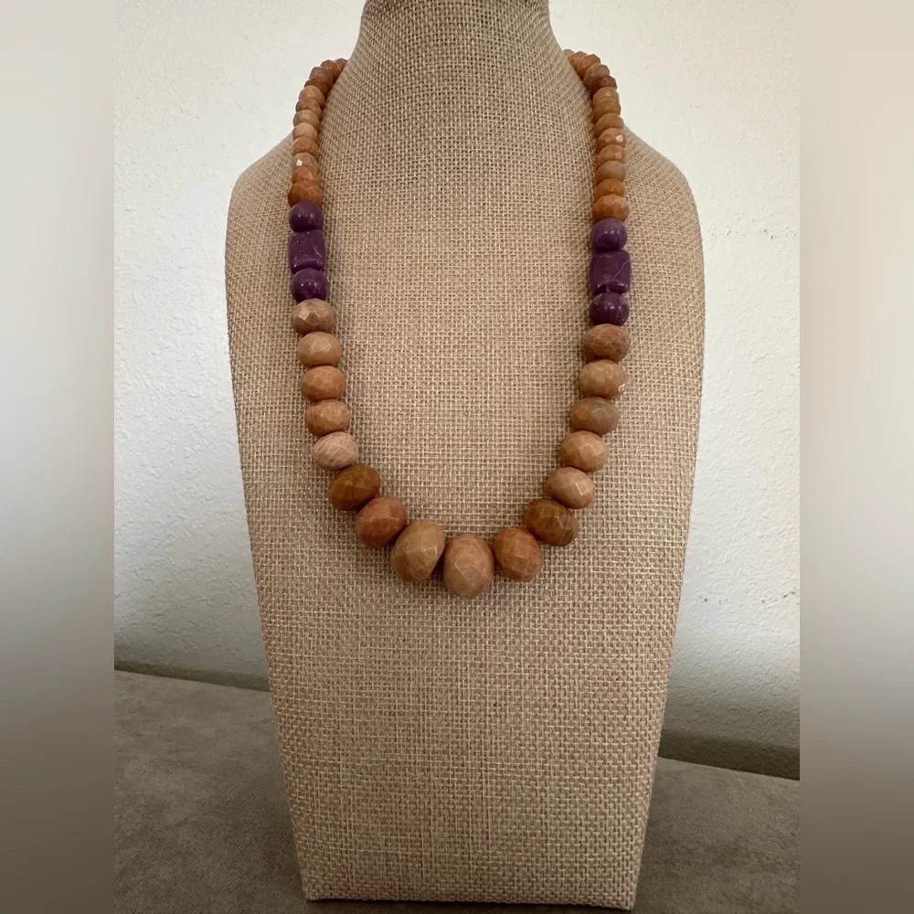Peach Stone and Phosphosiderite Bead Necklace by Jay King - Picture 1 of 11